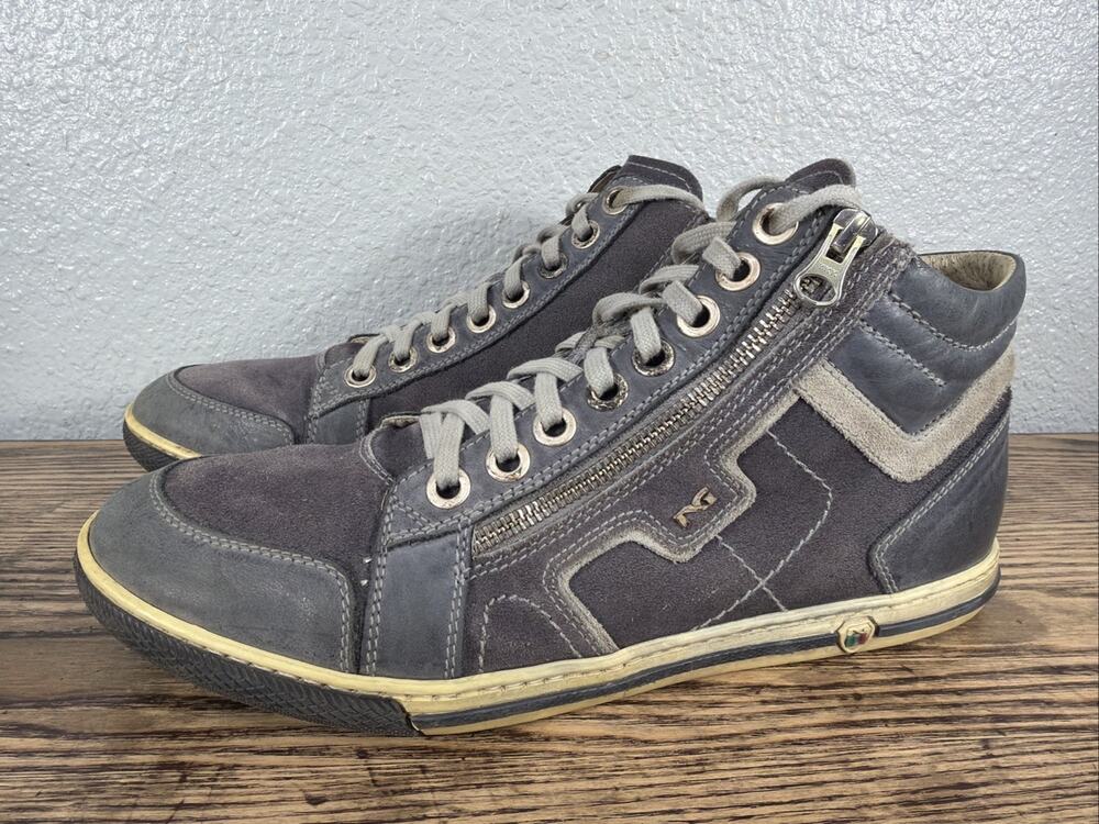 Nero Giardini Men’s Size 8.5 EU 42 Grey Leather High Top Ankle Boots Shoes Italy